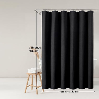 OWENIE Black Shower Curtain, Waffle Weave Heavy Fabric Shower Curtain for Bathroom, Waterproof Thick Textured 420G/M Soft Elegant Luxury Hotel Spa Bath Curtains, Machine Washable, Black, 72W x 72L