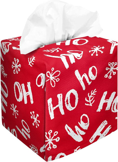 IRADA Tissue Box Cover Square Decorative Tissue Box Holder Cute Funny Cube Tissue Case Cover-Xmas Decor Red HO Tissue Box Cover