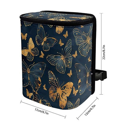 Gifts for New Drivers Golden Butterfly Art DecoTrash Bags for Cars, Hanging Zipper Design