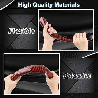 Carbon Fiber Steering Wheel Cover 3PCS, Non-Slip Grip for Universal Cars,Fit for 14–16 Inch Wheels, Interior Accessories for Cars Trucks (red)