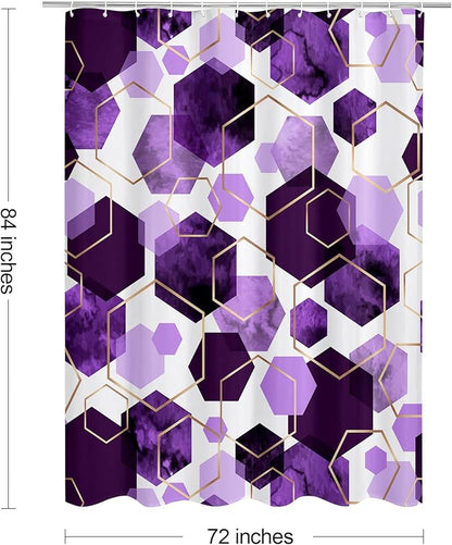 Litabel Modern Extra Long Shower Curtain for Bathroom, Purple Geometric Art Decor Waterproof Bath Curtain, Abstract Fabric Shower Curtain Sets for Home Decor, 72x84 Inch