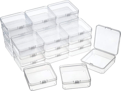 SATINIOR 24 Packs Small Clear Plastic Beads Storage Containers Box with Hinged Lid for Storage of Small Items, Crafts, Jewelry, Hardware(2.9 x 2.9 x 1 Inches)