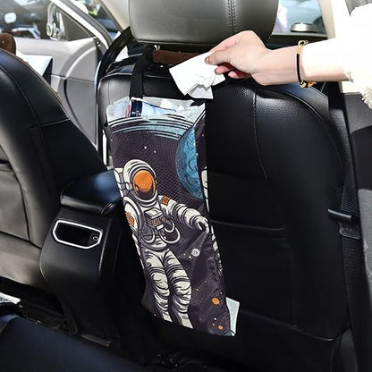 ALAZA Hanging Car Trash Bags Garbage Bag Trash Can for Back Seat Small Astronaut Cartoon 4 Washable Storage Bag Retractable 2 Pack