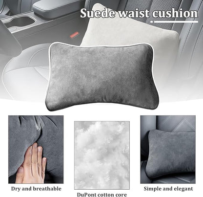 Car Lumbar Support Pillow, Suede Leather Vehicle Driving Seat Lumbar Support Pillow for Lower Back Pain Relief, Auto Interior Back Cushion Pad, Universal for SUV Sedan Truck (Titanium Grey)