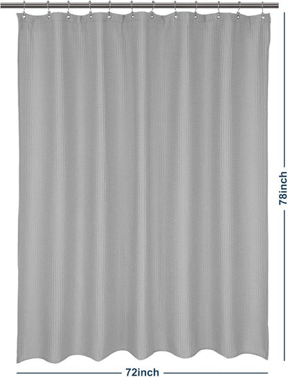 Barossa Design Long Shower Curtain 78" Height - Honeycomb Waffle Weave & Cotton Blend, Hotel Luxury & Spa, Heavy Weight Fabric, Washable - Lake Wanaka Gray, 72x78