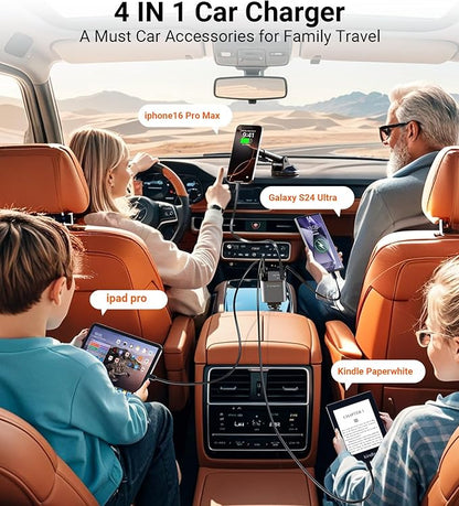 Retractable Car Charger【Fast Charger】 USB C Car Charger 【180°Rotation】 Cigarette Lighter Adapter, 4 in 1Car Charger for iPhone 16 Pro Max 15 14 13 12, for Galaxy S25 S24 S23,Pixel