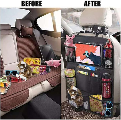 2 Pack Backseat Car Organizer & Kick Mat, Waterproof Seat Back Protector with Clear Pad/Tablet Holder, Universal Fit Car Organizer for Kids Travel Essentials & Storage for SUV/Truck/Sedan