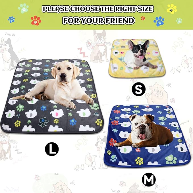 Rezutan Dog Blanket for Medium Dogs 1 Pack 3 Premium Soft Cat Puppy Blankets, 31x24 inch,Flannel Cute Elephant & Paw Print for Small Kitten,Grey/Blue/Yellow.