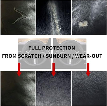 D Shape Steering Wheel Cover,Universal 14.5-15 Inch Car Black Leather Steering Wheel Wrap with Better Sport Grip for Men Women,Fit D Shaped Flat Bottom Steering Wheel