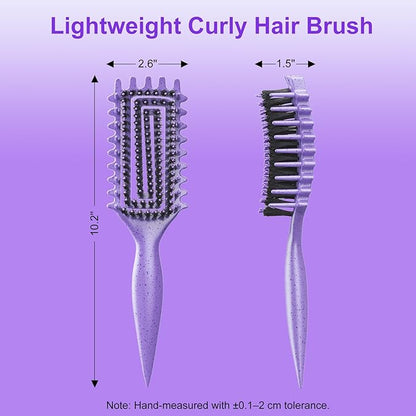 2-Pack Curly Hair Brush, Curl Defining Brush with Soft Boar Bristles Detangling Tangled Glides,Wide-Teeth Design Effortlessly Shaping & Defining Curls,Curling Definer for Wet & Dry Hair (Green Purple)