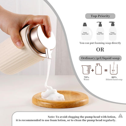 BosilunLife Bathroom Accessories Set - Ceramic Bathroom Set Bathroom Decor Sets Bathroom Counter Foam Soap Dispenser and Toothbrush Holder Set, Soap Dish, Apothecary Jar (Striped Apricot)