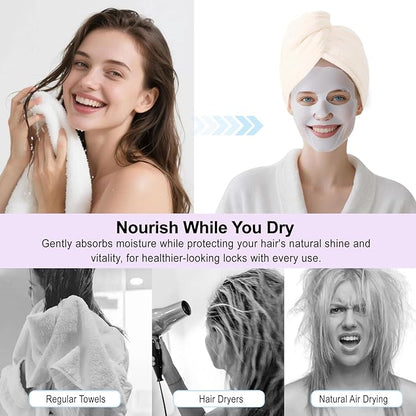 AGKXHDEC 1 Pack Double Layer Microfiber Towel, Hair Turbans for Wet Hair, Drying Hair Wrap for Women(Warm White)