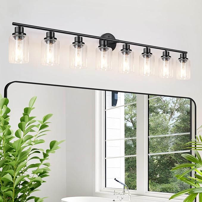 Guliaofo 8-Light Black Vanity Lights, Modern Bathroom Light Fixtures