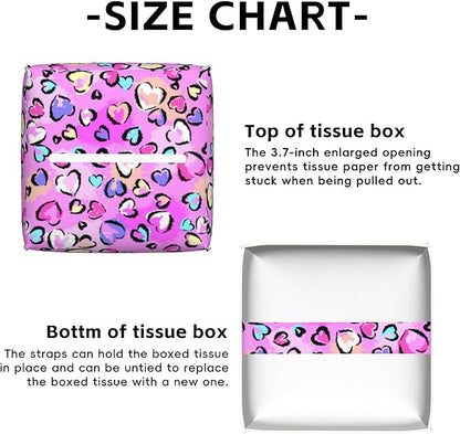 Colorful Heart Tissue Box Cover,Leopard Print PU Leather Tissue Box Holder Square,Modern Home Decoration for Bathroom Living Room Kitchen Office Car,5.2"×5.2"×5.2"
