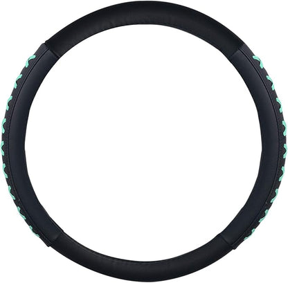 FH Group Universal Fit 15 Inch Genuine Leather with Lace-Up Detailing Steering Wheel Cover fits Most Cars, SUVs Mint