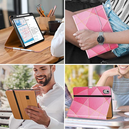 DTTO for iPad (A16) 11th Generation Case 11 Inch 2025, iPad 10th Generation Case 10.9 Inch 2022, Premium Leather Business Folio Stand Cover with Pencil Holder - Auto Wake/Sleep, Abstract Polygons