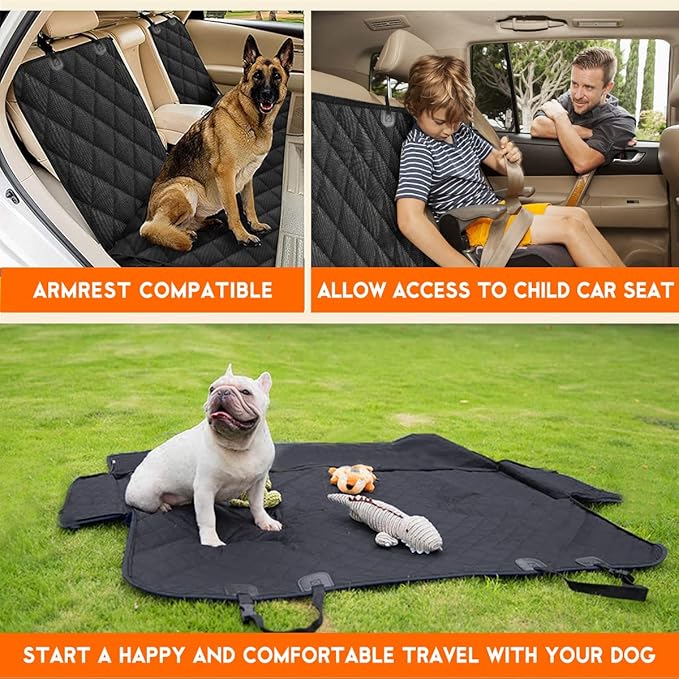 Yuntec Dog Car Seat Cover, Back Seat Cover for Dogs Pet Car Seat Protector Waterproof Bench Car Seat Cover, Non-Slip Reat Seat Cover fits Middle Armrest for Most Cars Trucks SUVs - Black