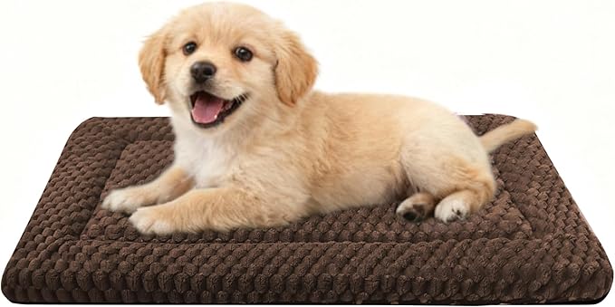 Dog Bed Crate Mat, Soft Durable Washable Anti-Slip Kennel Pad for Dogs & Cats, Reversible (Dark Brown, S(24"*18"*1.5"))