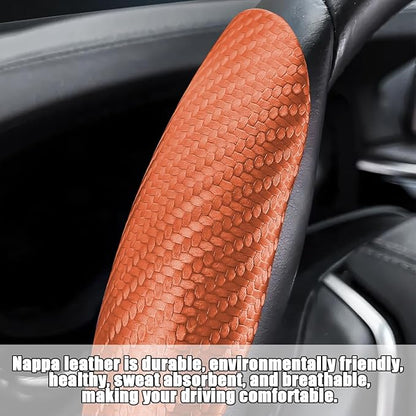 Mandark 3PCS Carbon Fiber Car Steering Wheel Cover, Anti-Skid Leather Vehicle Segmented Steer Wheel Protector, Auto Interior Protection Guard Accessories, Universal for Most Cars (Orange)