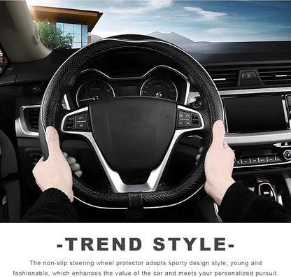 Car Steering Wheel Cover, 15 Inch Anti-Slip Breathable Leather Auto Steering Wheel Protector, Full Surround Soft Steering Wheel Cover for Men Women, Car Interior Accessories (Black & White)