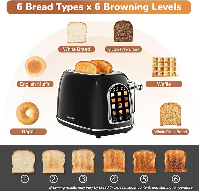 Mecity Toaster 2 Slice, Touch Screen Wide Slot Retro Toaster