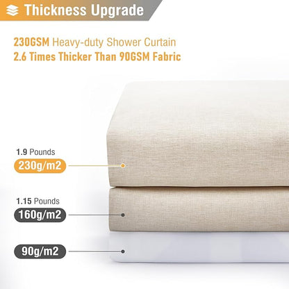 BTTN W60xH72 Stall Shower Curtain, 60 Inch Wide Linen Textured Heavy Duty Cloth Shower Curtain Set with 10 Plastic Hooks, Narrow Luxury Waterproof Fabric Shower Curtains for Bathroom, Beige/Cream