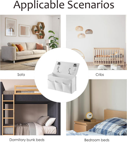 Bedside Caddy Bedside Storage Organizer,Bed Caddy With Thickened Material Suitable for Homes, Dormitories, Hospitals, Cribs, RVs，Great for Magazines,Books,Remote, Phone (white)