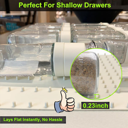 Gosmol Spice Drawer Organizer insert, Adjustable & Non-Slip Silicone Spice Drawer Liner for Seasoning Jars and Spice Bottles, Spice Rack, Set of 2-Pearl