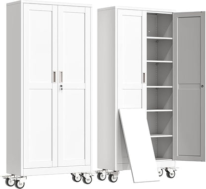 75" H Metal Garage Storage Cabinet, Rolling Tool Cabinet