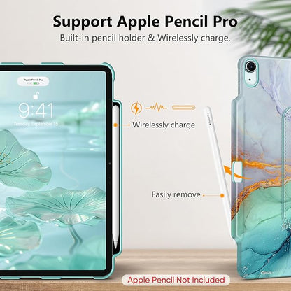 Fintie Rotating Case for iPad Air 13-inch (M3) 2025, (M2) 2024-360 Degree Swiveling Protective Stand Cover with Pencil Holder, Auto Wake/Sleep, Emerald Marble