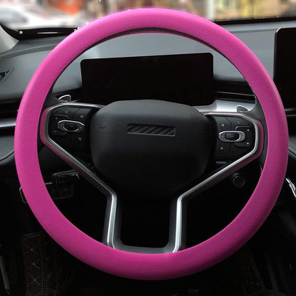 Pink Car Steering Wheel Cover: Universal 13.5 to 15 inches Silicone Steering Cover Compatible with Most Car Models Fit for Round Shpe D Shape