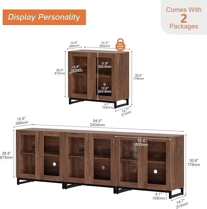 WAMPAT Modern TV Stand with Glass Doors