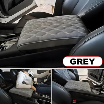 Car Center Console Cover, Leather Waterproof Vehicle Armrest Box Pad, Memory Cotton Comfortable Automotive Interior Seat Box Cushion Protector Accessories, Universal for Most Cars (Gray)