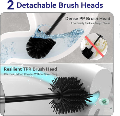 DOWRY Stainless Steel Freestanding Toilet Bowl Brush and Holder with Long Handle for Bathroom Storage Organization,Sturdy Deep Cleaning Toilet Bowl Cleaner,Nickel Round