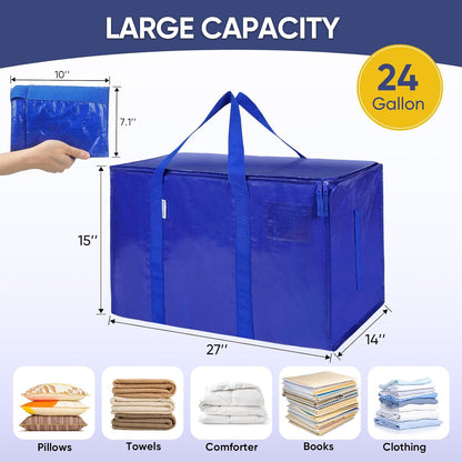 TICONN 6 Pack Extra Large Moving Bags with Zippers & Carrying Handles, Heavy-Duty Storage Tote Moving Boxes for Space Saving