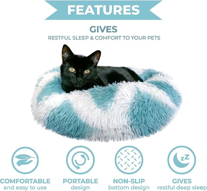 Whiskers & Friends Cat Bed, Cat Beds for Indoor Cats Washable, Orthopedic Soft Fluffy Round Calming Pet Bed for Small to Large Kitty Kittens & Dogs, Small Dog Beds & Furniture