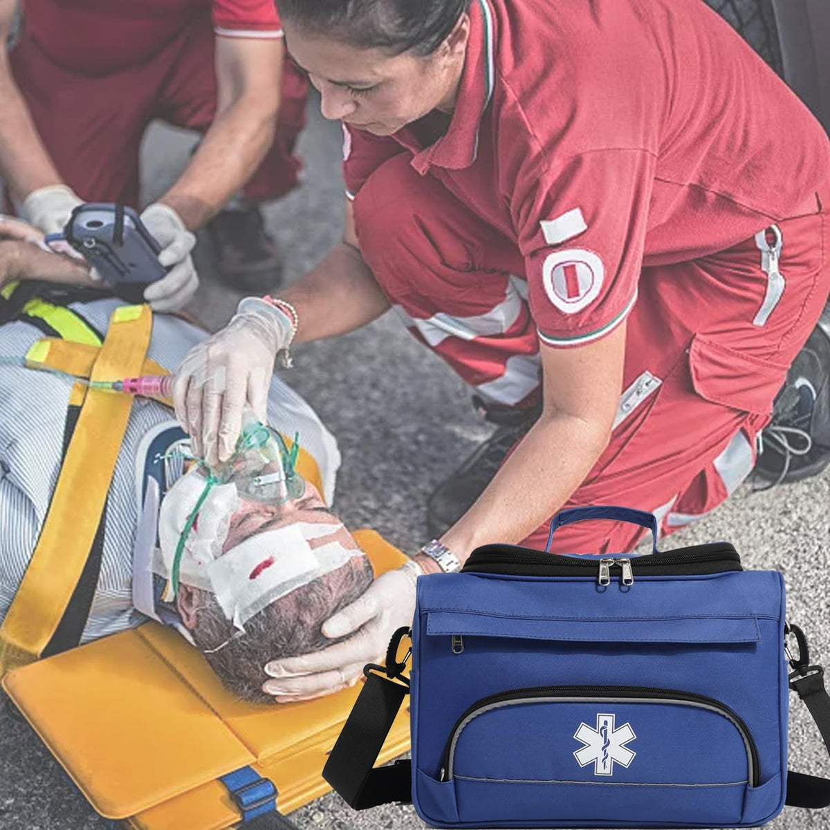 Empty Medicine Bag for Travelling Red First Aid Bag On Call Trauma Bag EMT First Responder Carrier Bag Medical Supplies Kit Emergency Bag for School(Bag only)