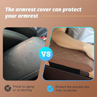 Car Center Console Cover, Leather Waterproof Vehicle Armrest Box Pad, Memory Cotton Comfortable Automotive Interior Seat Box Cushion Protector Accessories, Universal for Most Cars (Gray)