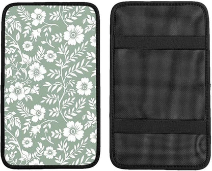 Car Center Console Armrest Cover Floral Cute Arm Rest Cover for Truck Van Sedans Leaf Sage Green Car Center Console Cushion Pad Flower Car Accessories