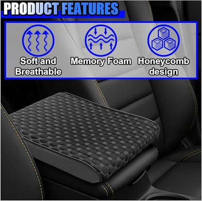 Cool Car Center Console Cushion Pad, Comfortable Ice Silk Car Armrest Cover, Breathable Vehicle Armrest Seat Box Pad Memory Foam, Auto Interior Protection Accessories, Universal for Summer (Black)