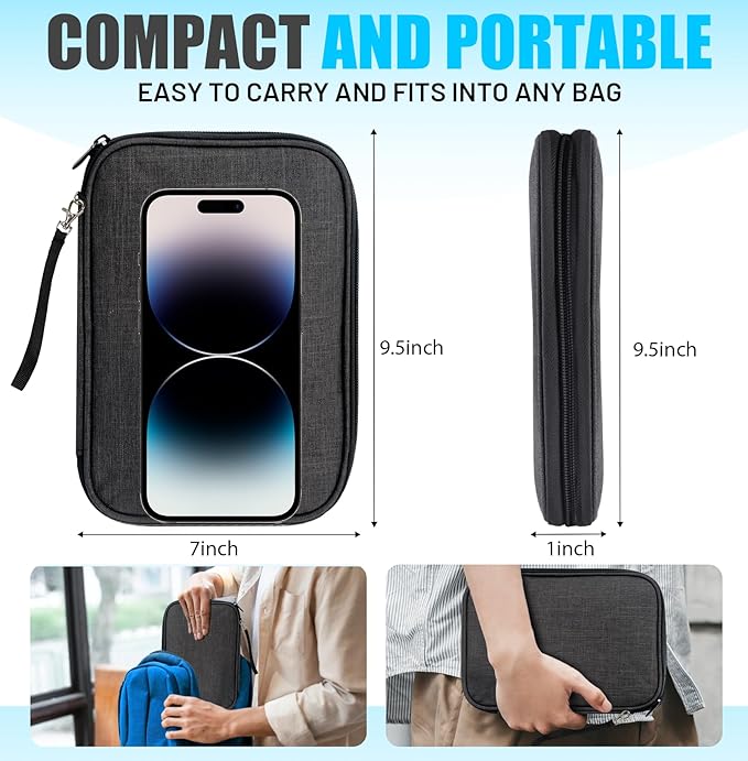 Travel Cable Organizer Bag, Electronics Organizer Tech Pouch with Double Layers for Cords, Chargers, Phone, Earphones, USBs, SD Cards - Travel Essentials Portable Waterproof Tech Pouch
