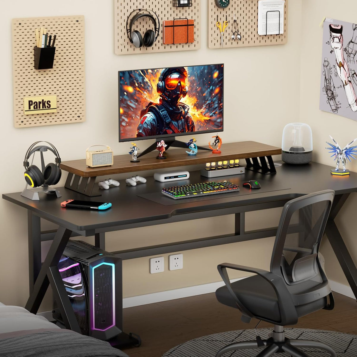 Dual Monitor Stand Riser, 39 Inch Large Wood Monitor Stands for 2 Monitors, Desk Monitor Riser for Computer/Laptop/Printer/TV, Stand Riser up to 220 lbs
