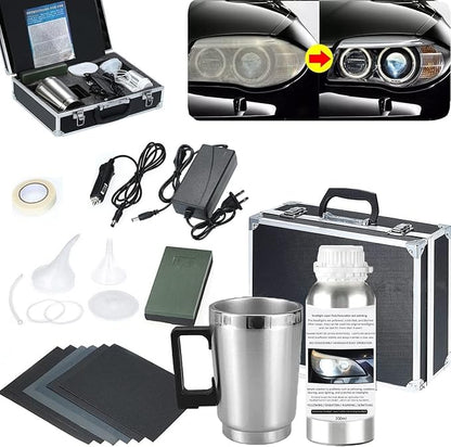 Car Headlight Restoration Kit, Auto Headlight Lens Polish Repair Kit Atomizing Cup Headlight Vapor Renovation Tool with 200ml Liquid for Repair of Scratch,Yellowed, Haze, Oxidized, Cracked Headlights