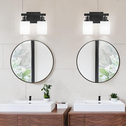 DIKAIDA Bathroom Light Fixtures Over Mirror, 2-Light Modern Matte Black Vanity