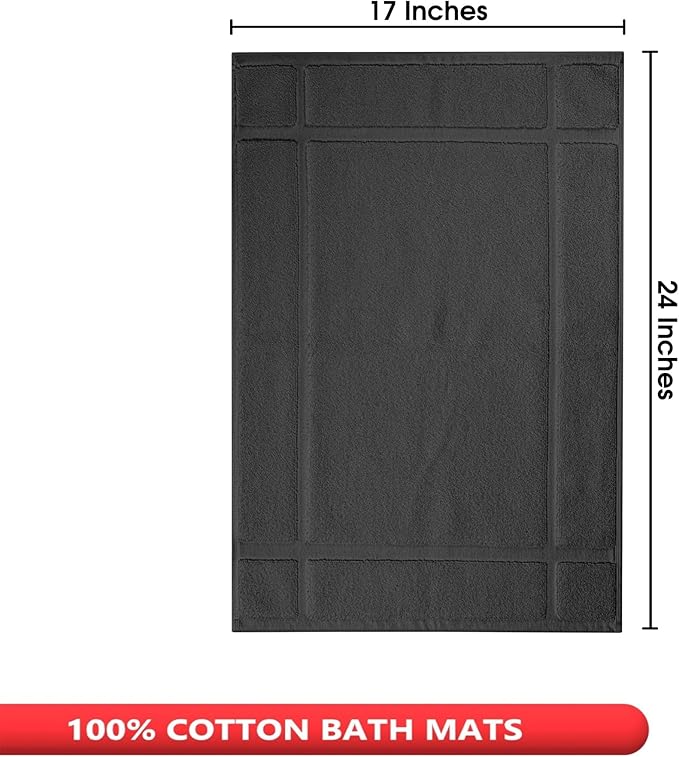 Ample Decor Cotton Bath Mats 24 X 17 Inches, 1350 GSM Oeko Tex Certified Solid Construction Thick & Plush, for Bathroom Floor, Shower – Grey