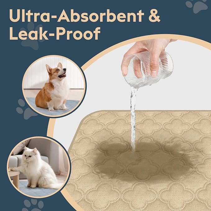 FunFurry Washable Pee Pads for Dogs - 2 Pack Reusable Waterproof Puppy Training Pads, Super Absorbent with Dog Paw Shape Non-Slip Backing (Cream, 36" X 36" - 2 Pack)