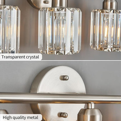 FDPBY Modern 3 Light Crystal Vanity Light, Brushed Nickel Vertical Bathroom
