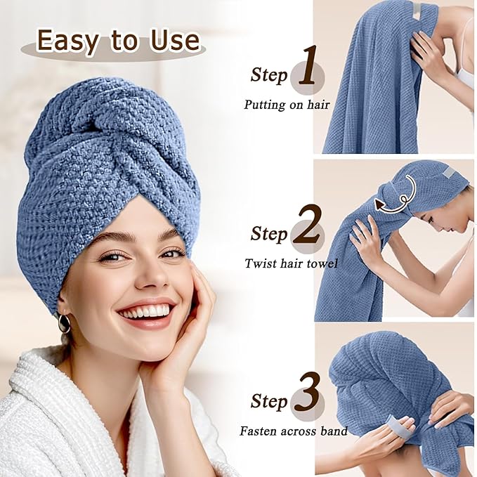 YHPDYL 2-Pack Women's Microfiber Hair Towel Wrap - 50% Faster Dry, Ultra-Absorbent & Anti-Frizz. Ideal for Long/Curly Hair. 27.5x39.4 Oversized, Lightweight for Travel, Gym, Spa & Home