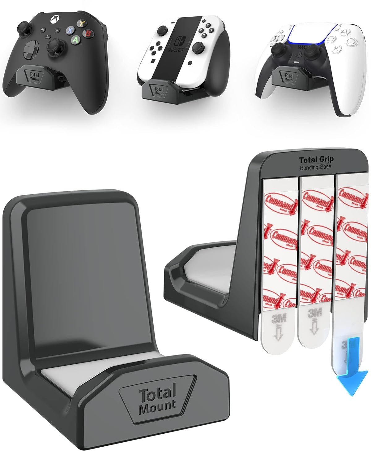 TotalMount Controller Wall Stands (2 Pack) with Non-Slip Pads & Removable Adhesive for Xbox, PS5, PS4, and Nintendo – These Premium Holders Won’t Damage Your Wall with Screws or Permanent Adhesive