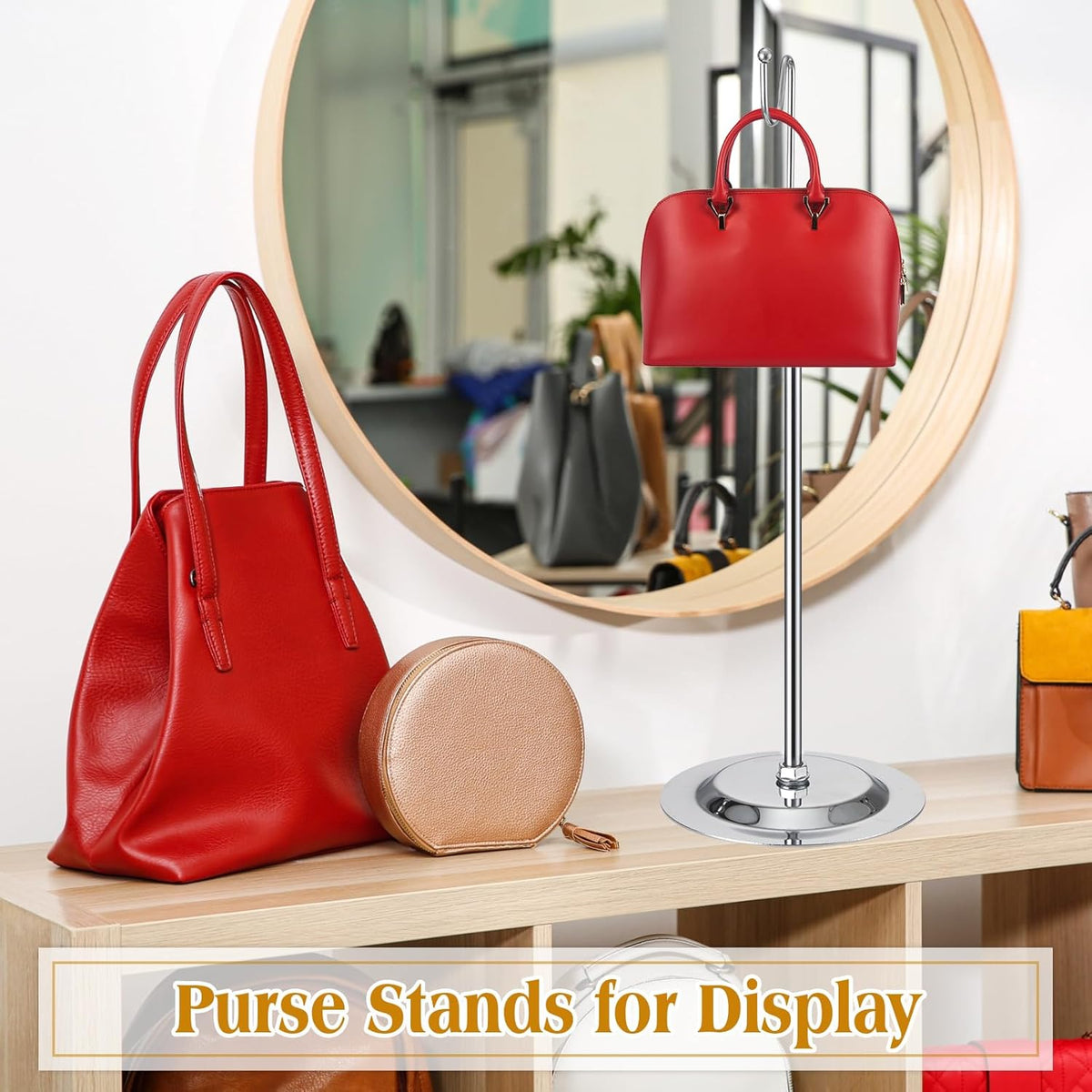 Therwen 6 Pcs Bag Display Stands Purse Display Stand Adjustable Height Handbag Holder for Home Boutique Store Counter Retail(Silver)
